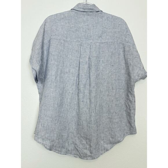 Quince Shirt Women’s Large 100% European Linen Camp Blue Pinstripe - Picture 2 of 10